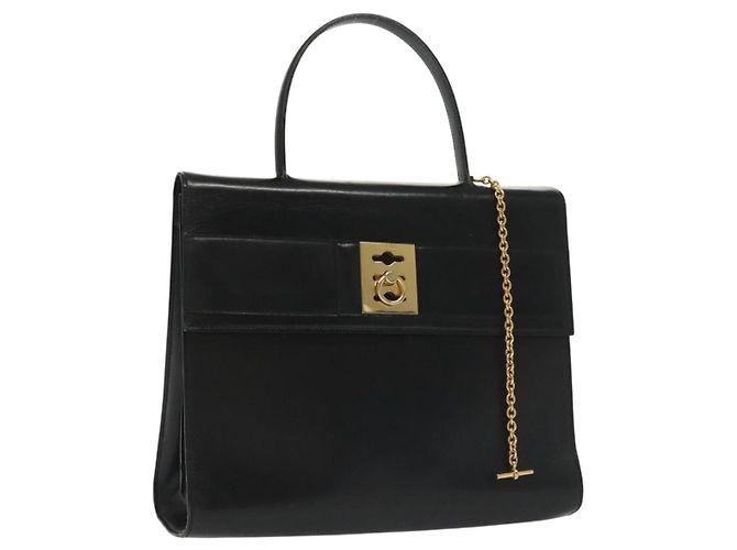 Céline Bolsa de mão CELINE em couro preto e dourado Auth 139446