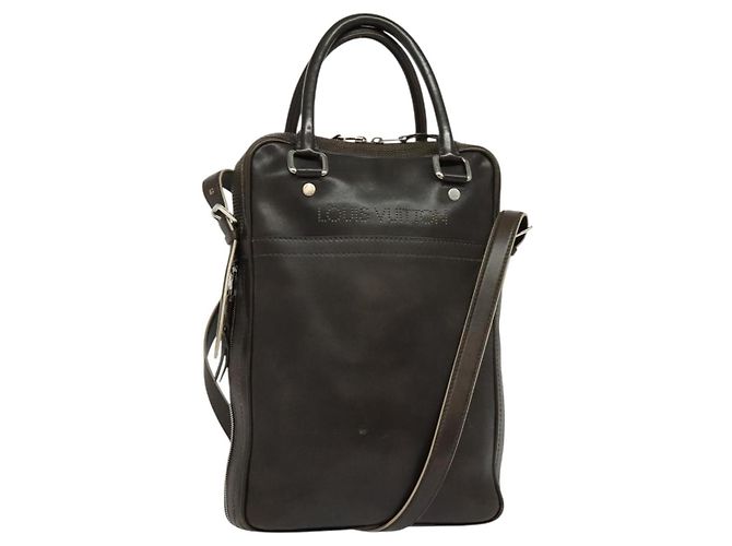 LOUIS VUITTON Cuero Bequia Bolsa Vertical para Documentos Marrón Oscuro LV Auth 129732