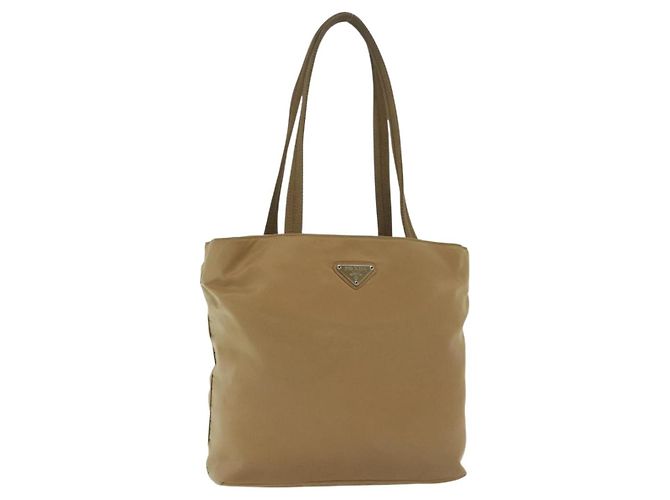 Borsa Tote Prada in Nylon Beige Argento Auth bs28686