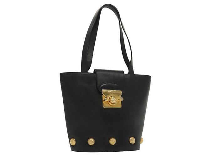Borsa a mano Salvatore Ferragamo in pelle nera e oro Auth 139277 Nero D'oro