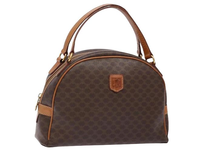Céline Bolsa de mão em lona Macadam CELINE em couro PVC marrom dourado Auth ki5970
