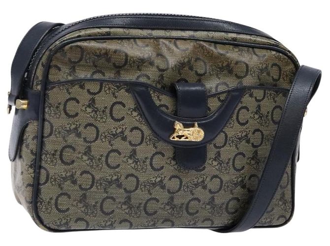 Céline Borsa a Spalla Celine C Sulky PVC Blu Navy Oro Auth 138826 D'oro