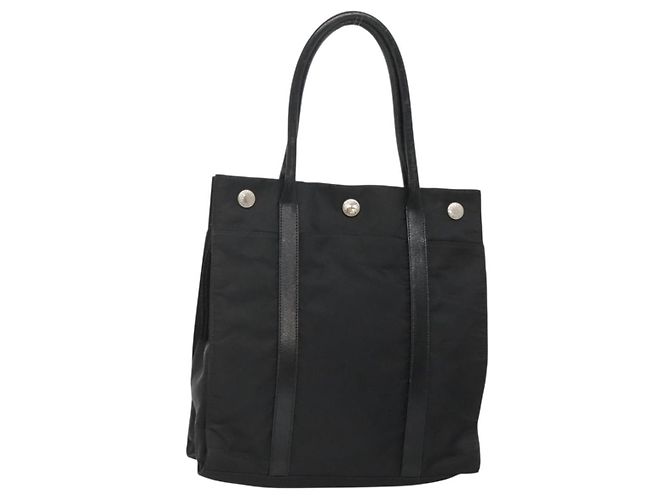 Bolsa Tote Prada em Nylon Preto Prata Auth 139452