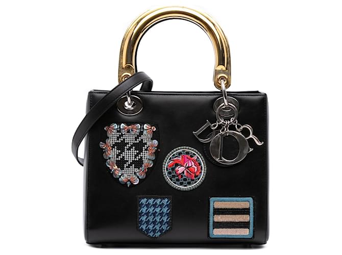 Dior Black Medium Calfskin Patch Embellished Lady Dior Leather Pony-style calfskin  ref.2446556