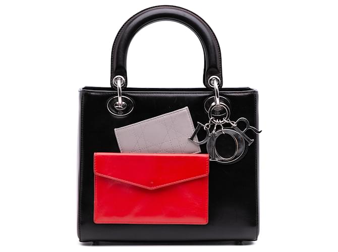 Dior Black Medium Calfskin Pockets Lady Dior Leather Pony-style calfskin  ref.2446609