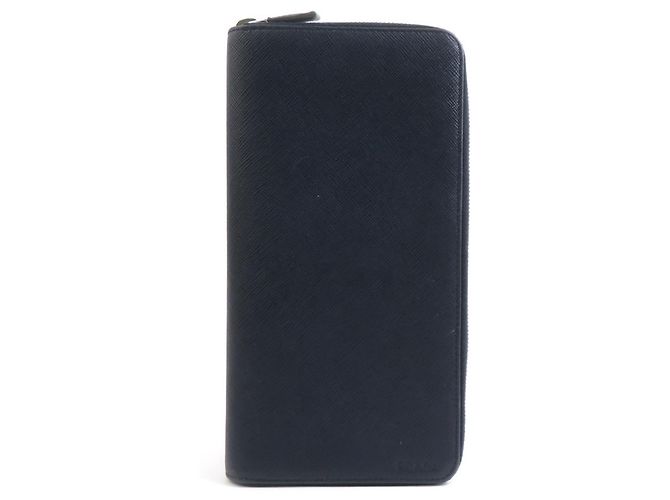 Prada Navy Leather Long Wallet Navy blue
