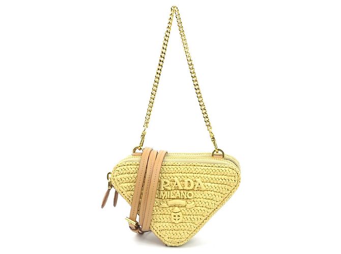 Borsa a spalla in pelle e viscosa beige Prada
