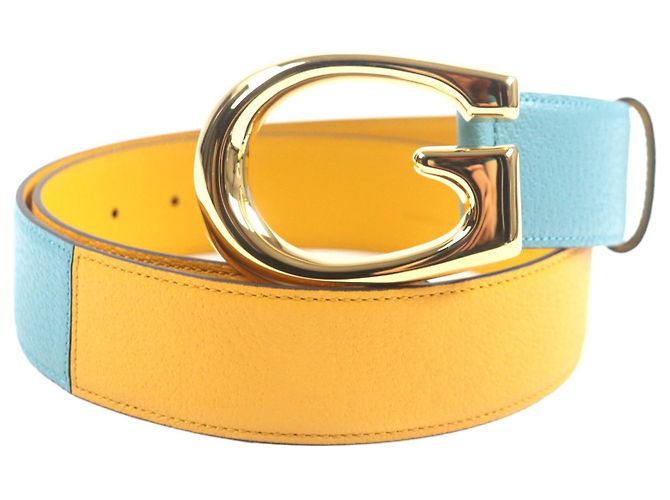 Gucci G logo Leather Belt Yellow