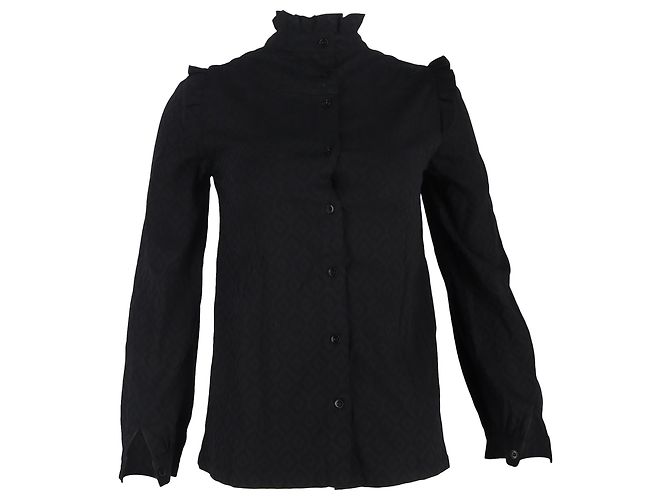 Apc Blusa a maniche lunghe con volant in cotone nero A.P.C.