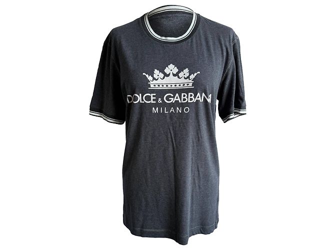Camiseta de algodón gris con estampado del logo Dolce & Gabbana
