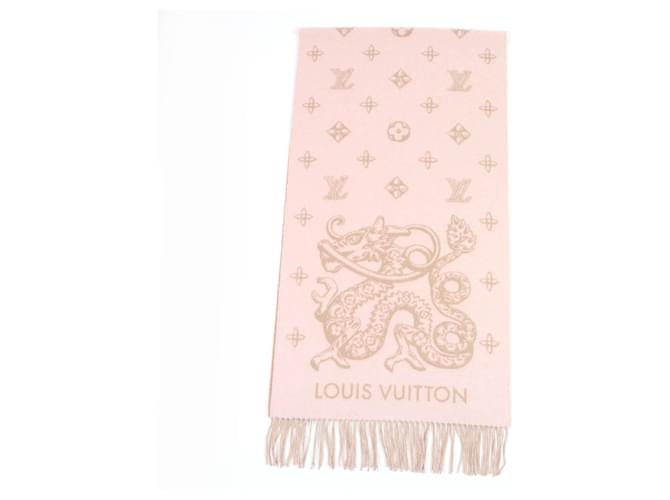 Louis Vuitton Reykjavik Precious Dragon Cashmere Scarf Pink Cotton  ref.2448813