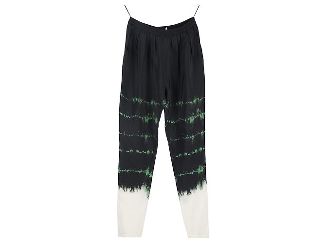 Stella Mc Cartney Pantalones de seda negra con estampado tie-dye de Stella McCartney Negro