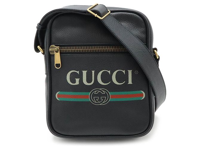 Gucci Leder Druck Umhängetasche Schwarz