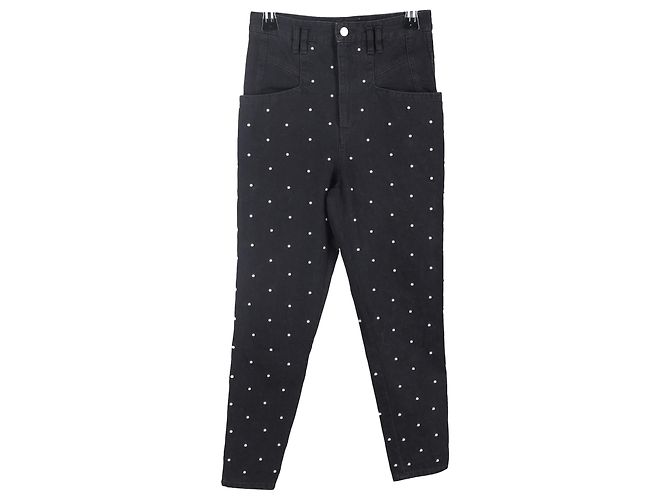 Jeans de cintura alta em algodão preto com embellishments de studs Isabel Marant