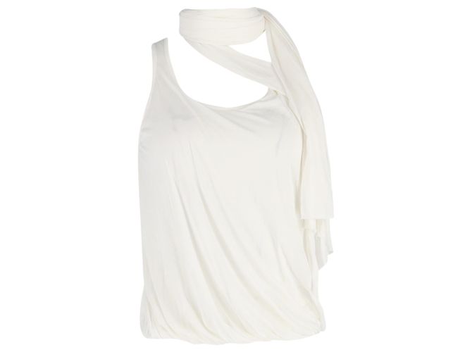 Top sin mangas de modal blanco con detalle drapeado Alexander McQueen