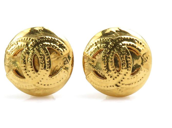 Boucles d'oreilles clips en métal doré Chanel Coco Mark
