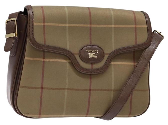 Autre Marque Bolsa de ombro em couro e lona Nova Check da Burberrys bege e dourada Auth bs28750 Dourado