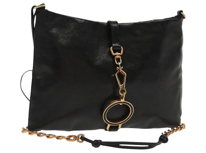 PRADA Borsa a Spalla con Catena Pelle Nera Oro Auth 129605 Nero D'oro