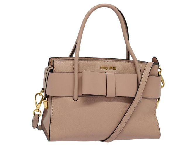 Bolsa Miu Miu de couro 2 em 1 rosa dourado Auth 138548