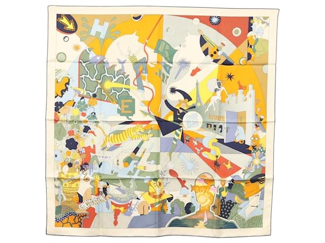 Hermès Écharpe HERMES Carré 90 ""CA DECOIFFE!"" Soie Beige Auth 137450M  ref.2451203