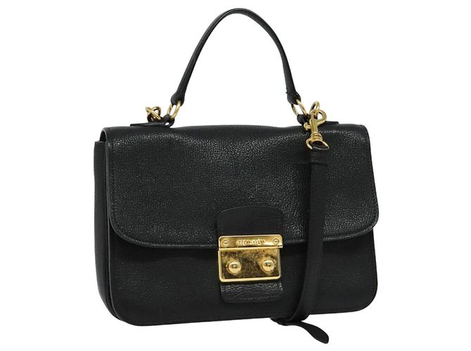 Bolsa Miu Miu de couro 2 em 1 preta e dourada Auth 138148 Preto Dourado