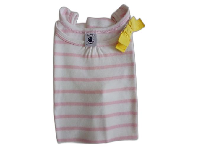 Petit Bateau Regata de Algodão Listrada Rosa e Branca Branco