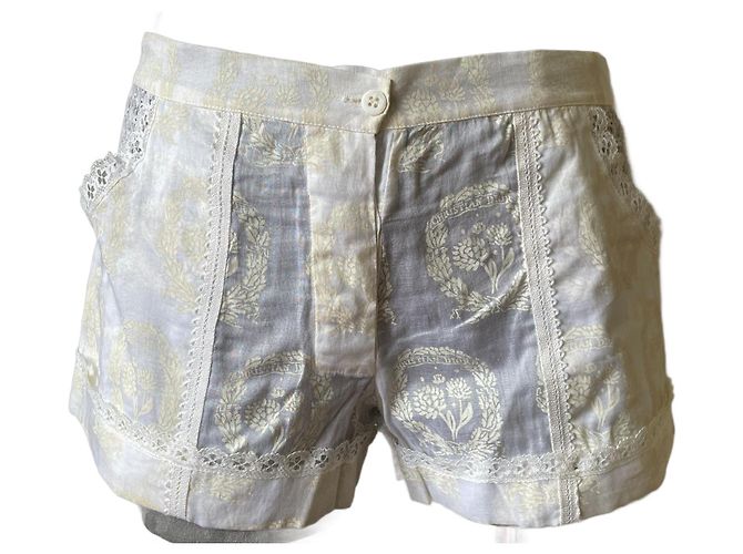 Dior Monogramm Mini-Shorts Ecru Spitze Baumwolle Roh