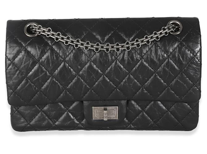 Timeless Chanel Black Aged Quilted Calfskin 2.55 Small Reissue 225 Flap Bag Leather  ref.2451588