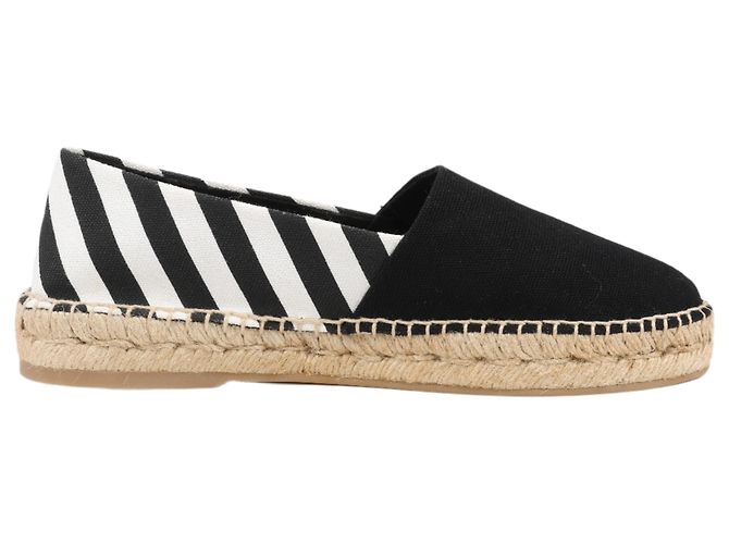 Off White OFF-WHITE Stripes Flat Espadrillas in Black and White Diagonals, Size 37 EU