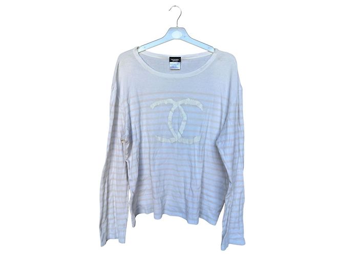 Top Chanel branco e bege de algodão com logo CC