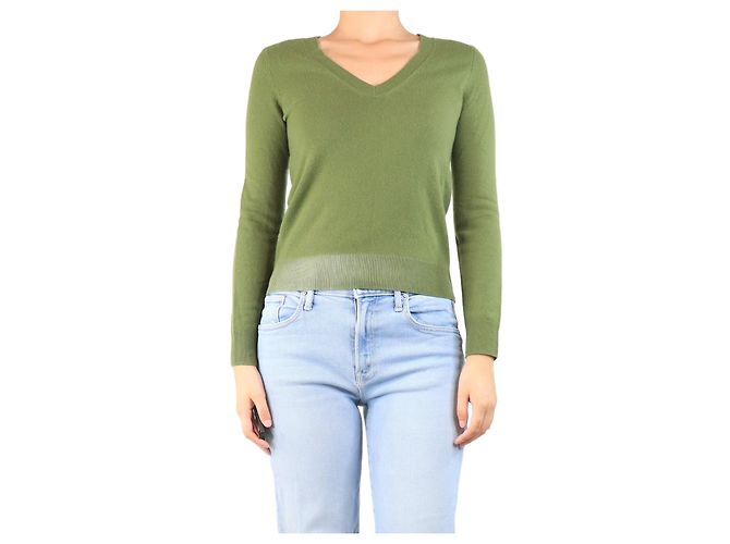 Eric Bompard Grüner Kaschmir-V-Ausschnitt-Pullover - Größe S 