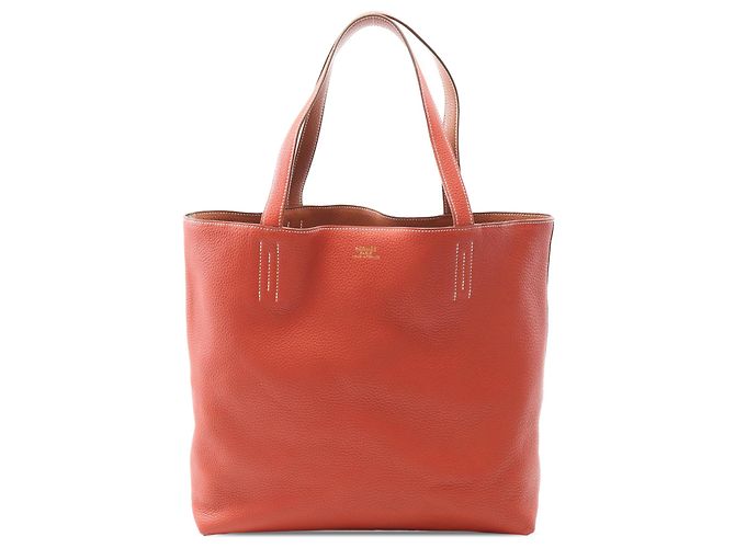 Hermès Bolsa Double Sens 36 em Clemence Marrom Laranja
