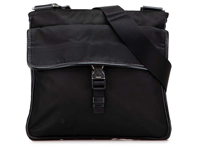 Prada Borsa a Tracolla Nera in Tessuto con Zip Nero