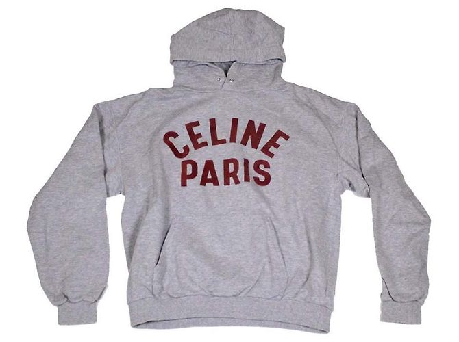 Sudadera oversized Céline gris con inscripción burdeos