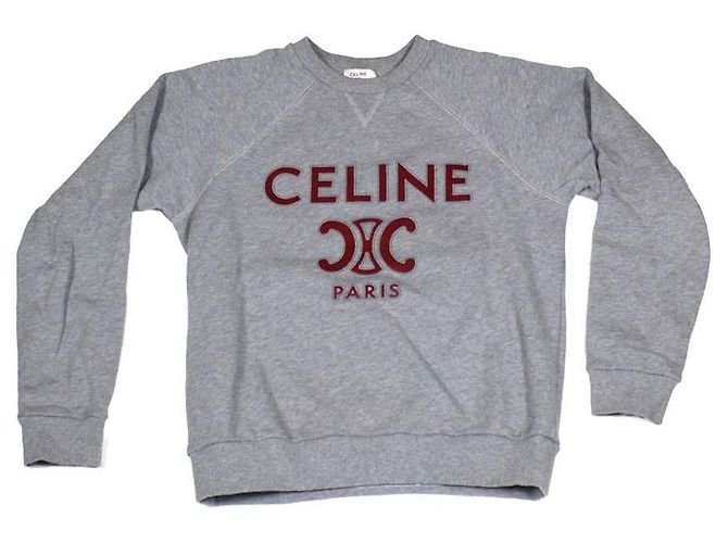Céline Triomphe Grauer Pullover mit rotem Logo 