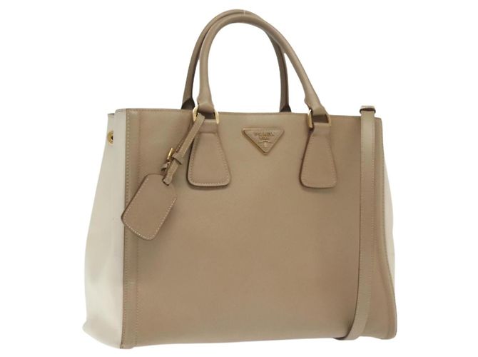Saffiano Bolsa PRADA em couro Safiano 2 em 1 bege dourado Auth BA4750