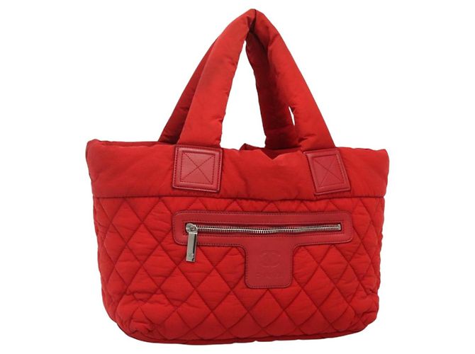 CHANEL Handtasche Coco Cocoon Nylon Rot Silber CC Auth 138367