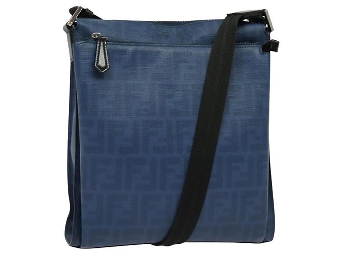 FENDI Zucca Canvas Shoulder Bag PVC Blue Silver Auth bs28711
