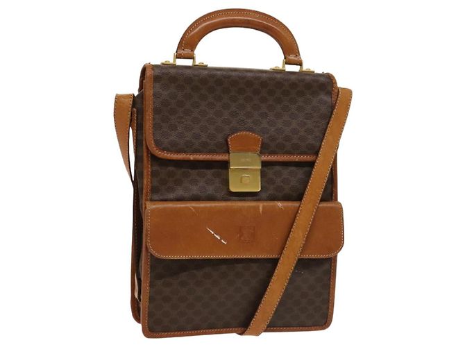 Céline Bolsa de Ombro em Lona Macadam CELINE em Couro PVC Marrom Dourado Auth bs28466