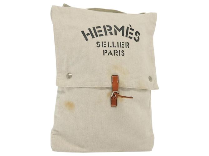 Hermès HERMES Bolsa de mão Buggy em lona bege prata Auth 135703