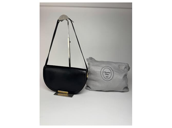 Vintage Dior Leather bag black Navy blue  ref.2452133