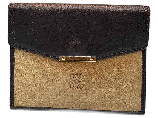 Vintage Loewe Suede / leather Card Holder Brown