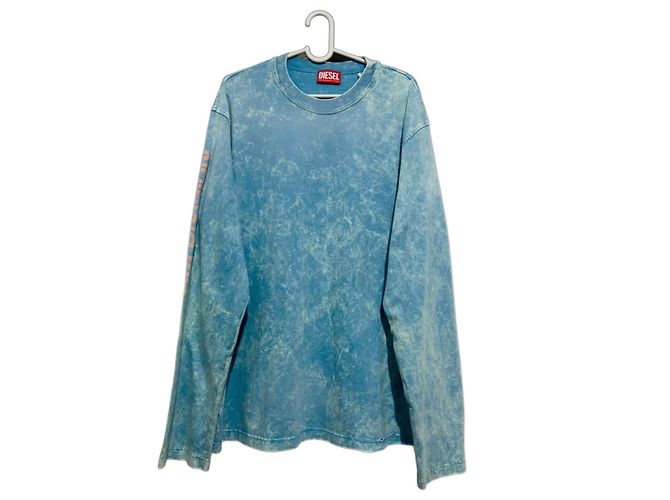 T-shirt Diesel maniche lunghe blu acid-wash cotone