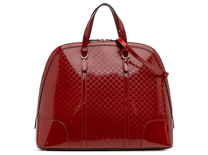 Bolso grande de charol rojo Microguccissima con asa de cúpula de Gucci Roja