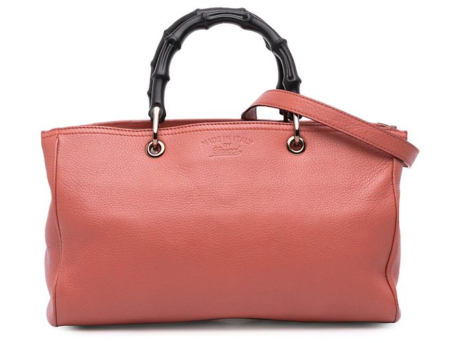 Bamboo Bolsa shopper média em couro de bezerro rosa com bambu Gucci