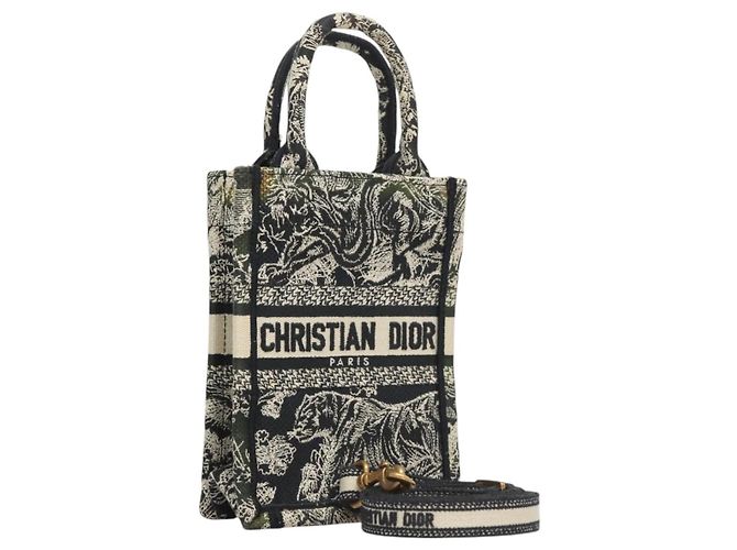 Christian Dior Mini Vertical Hand Bag Canvas 2way Black Auth 121850