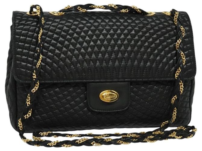 BALLY Borsa a Spalla con Catena Pelle Nera Oro Auth 138837 Nero D'oro