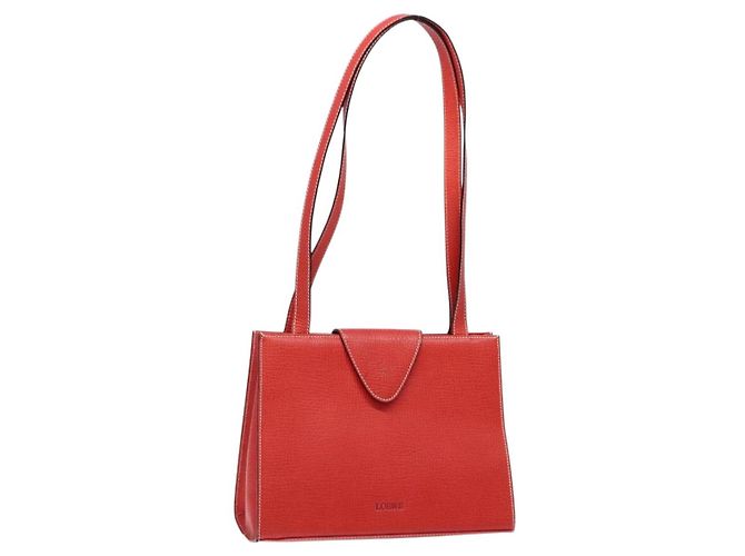Bolsa Tote LOEWE de couro vermelho e dourado Auth bs28739