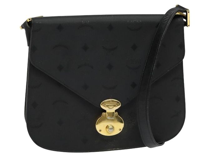 Borsa a spalla MCM Vicetos Logogram PVC Nero Oro Auth BA2965 D'oro