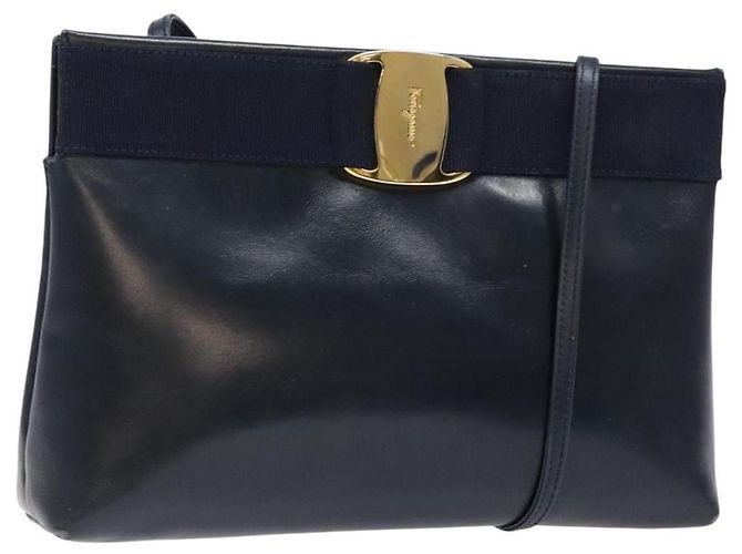 Borsa a Spalla Vala in Pelle Nera e Oro Auth 138416 di Salvatore Ferragamo Nero D'oro